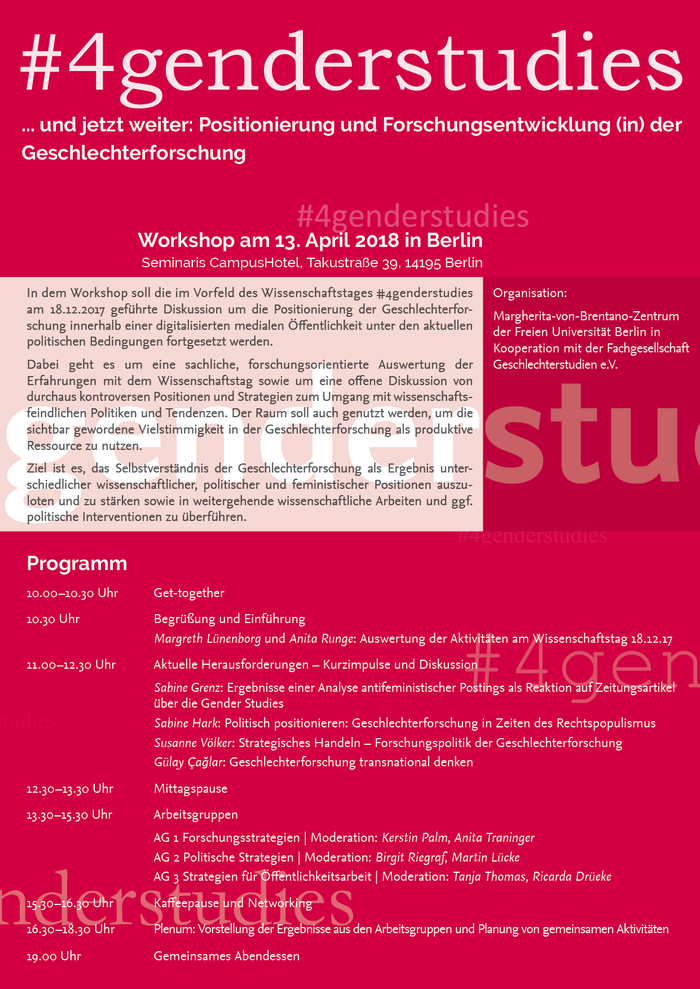 Programm #4genderstudies ...und jetzt weiter