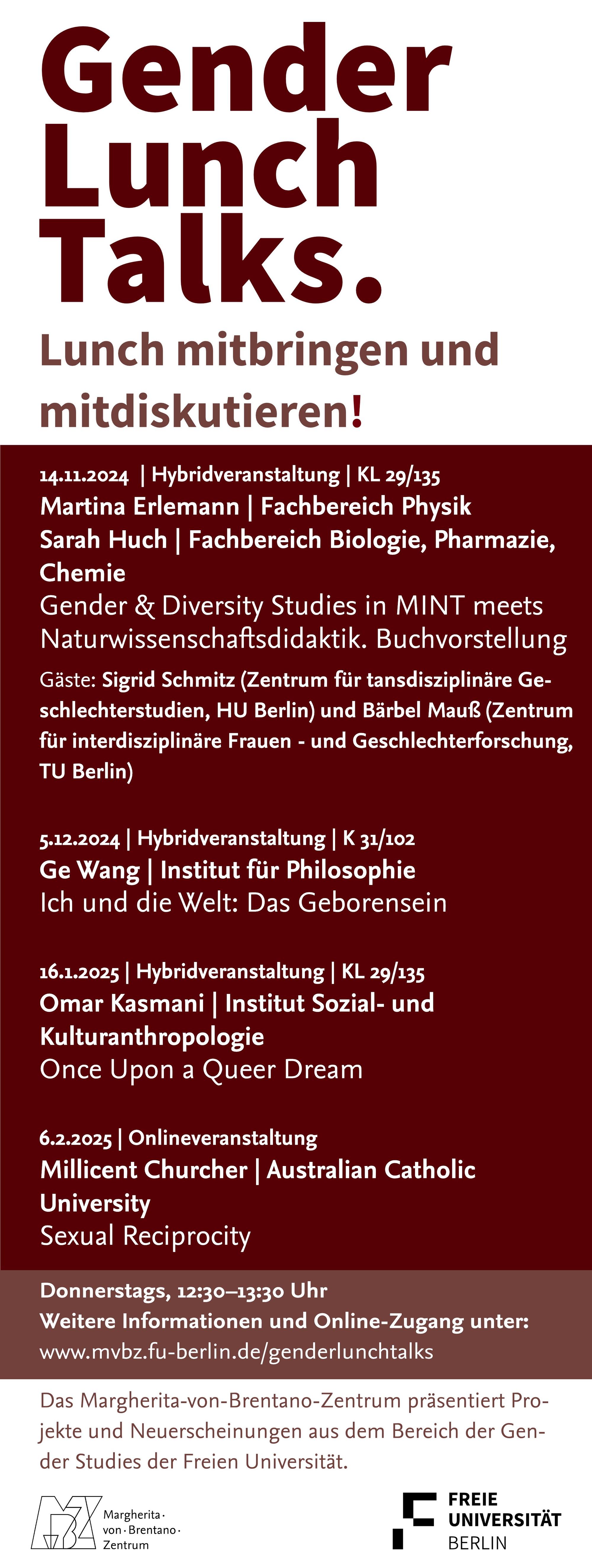 Gender Lunch Talks im Wintersemester 2024/25